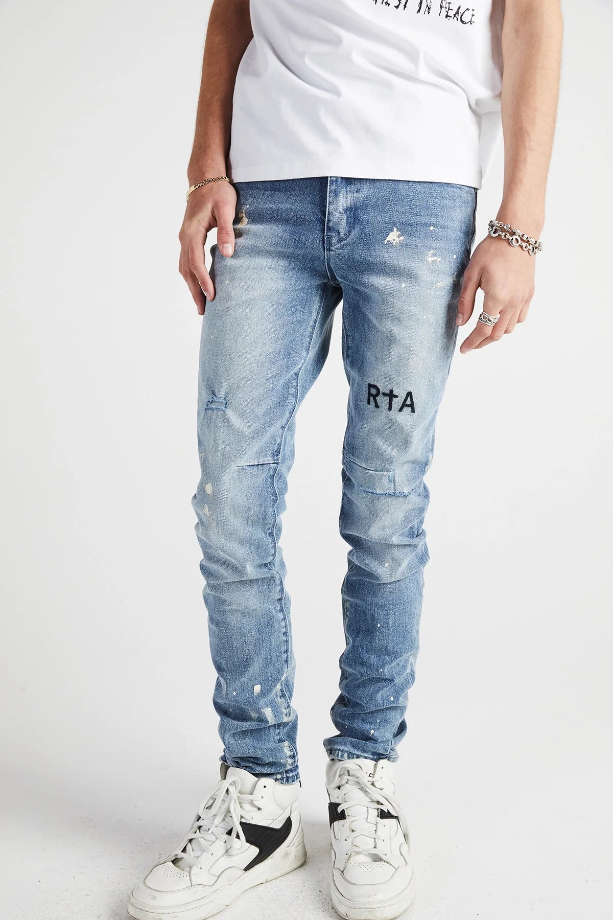 CLAYTON SKINNY JEAN | DISTRESSED WHITE PAINT SPLATTER