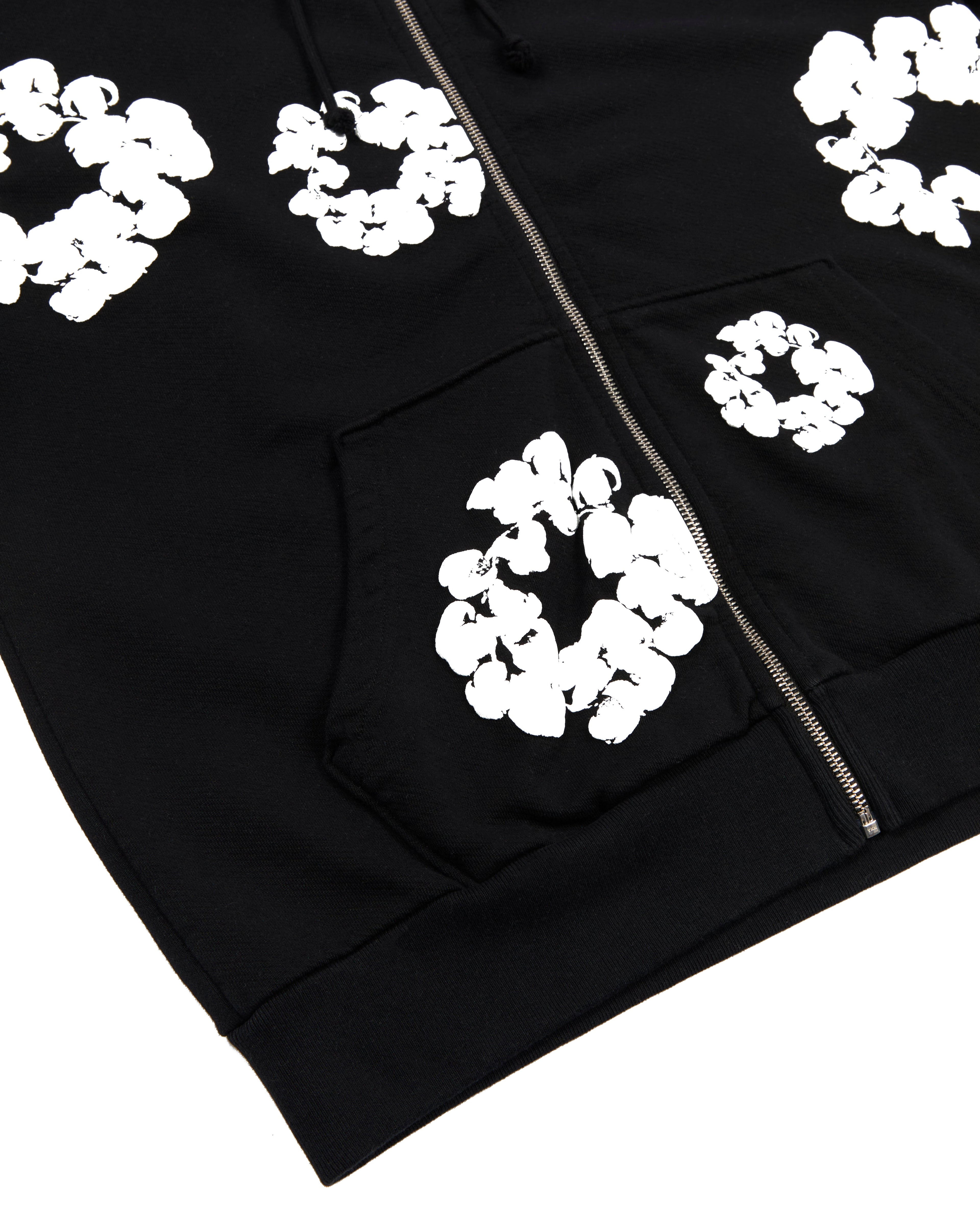 Cotton Wreath Zip Hoodie Black
