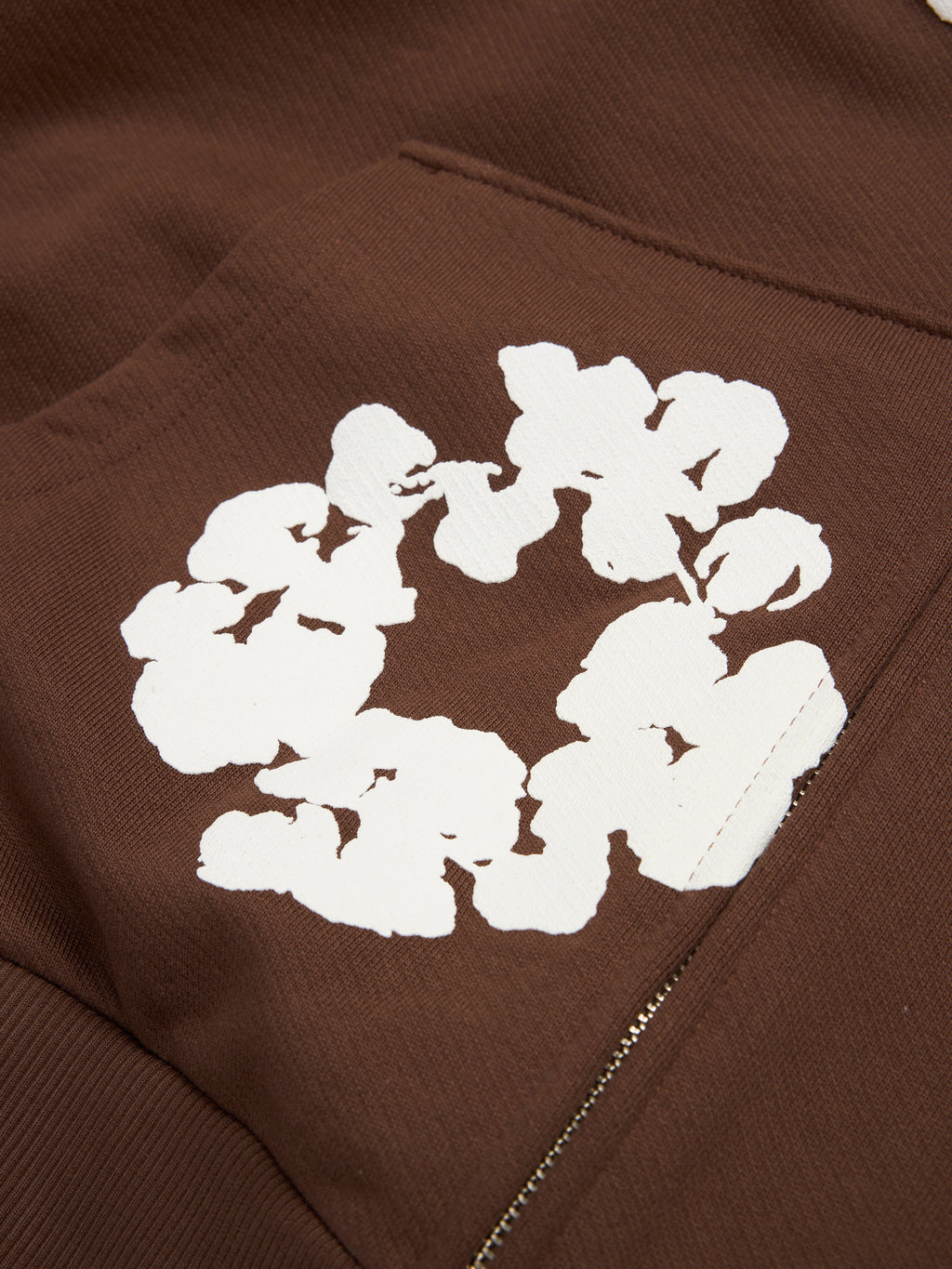 Cotton Wreath Zip Hoodie Dark Brown