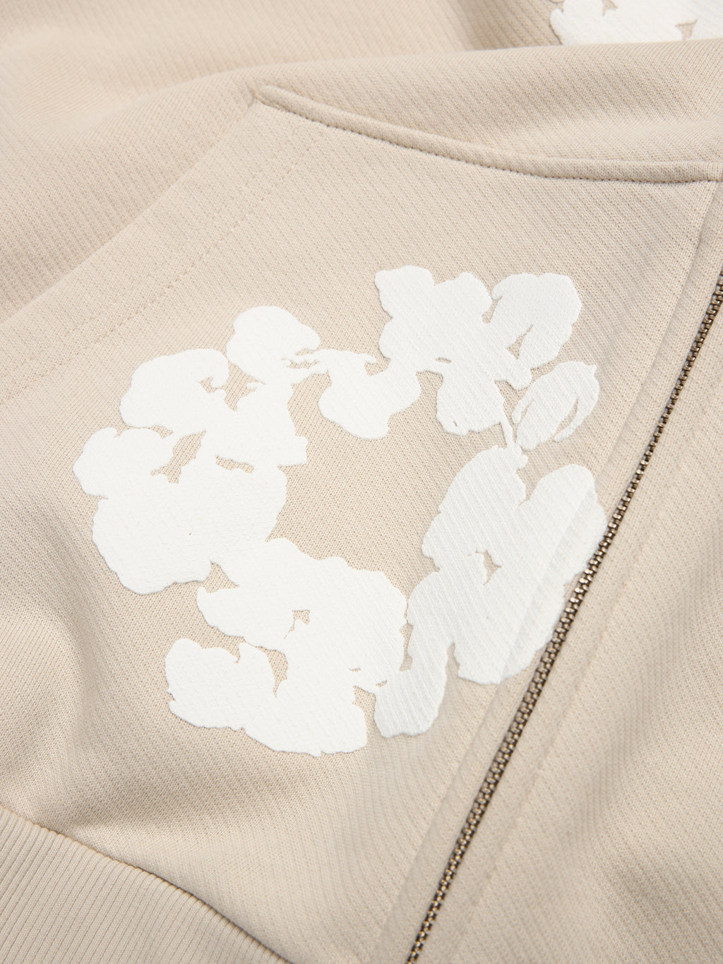 Cotton Wreath Zip Hoodie Cream
