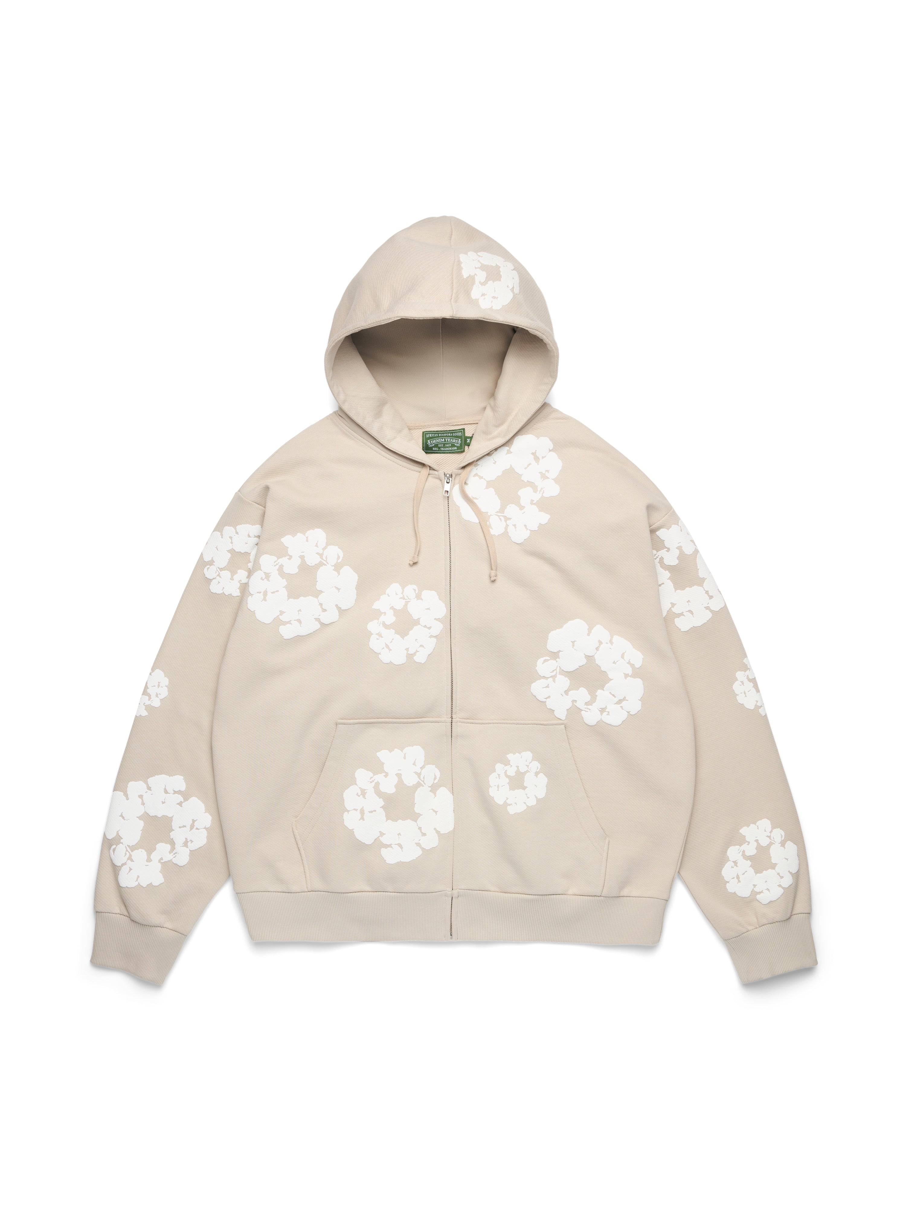 Cotton Wreath Zip Hoodie Cream