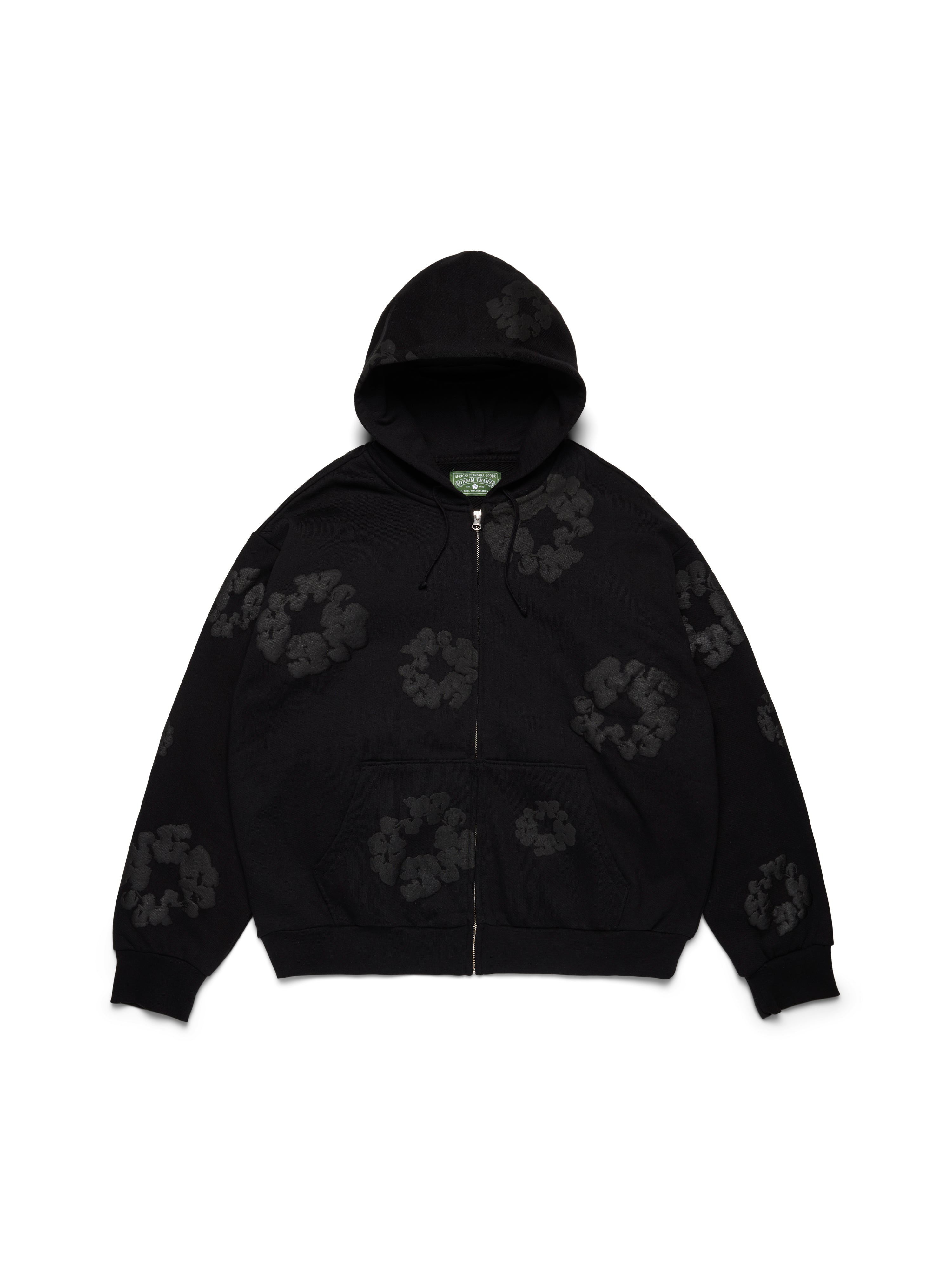 Mono Cotton Wreath Zip Hoodie Black