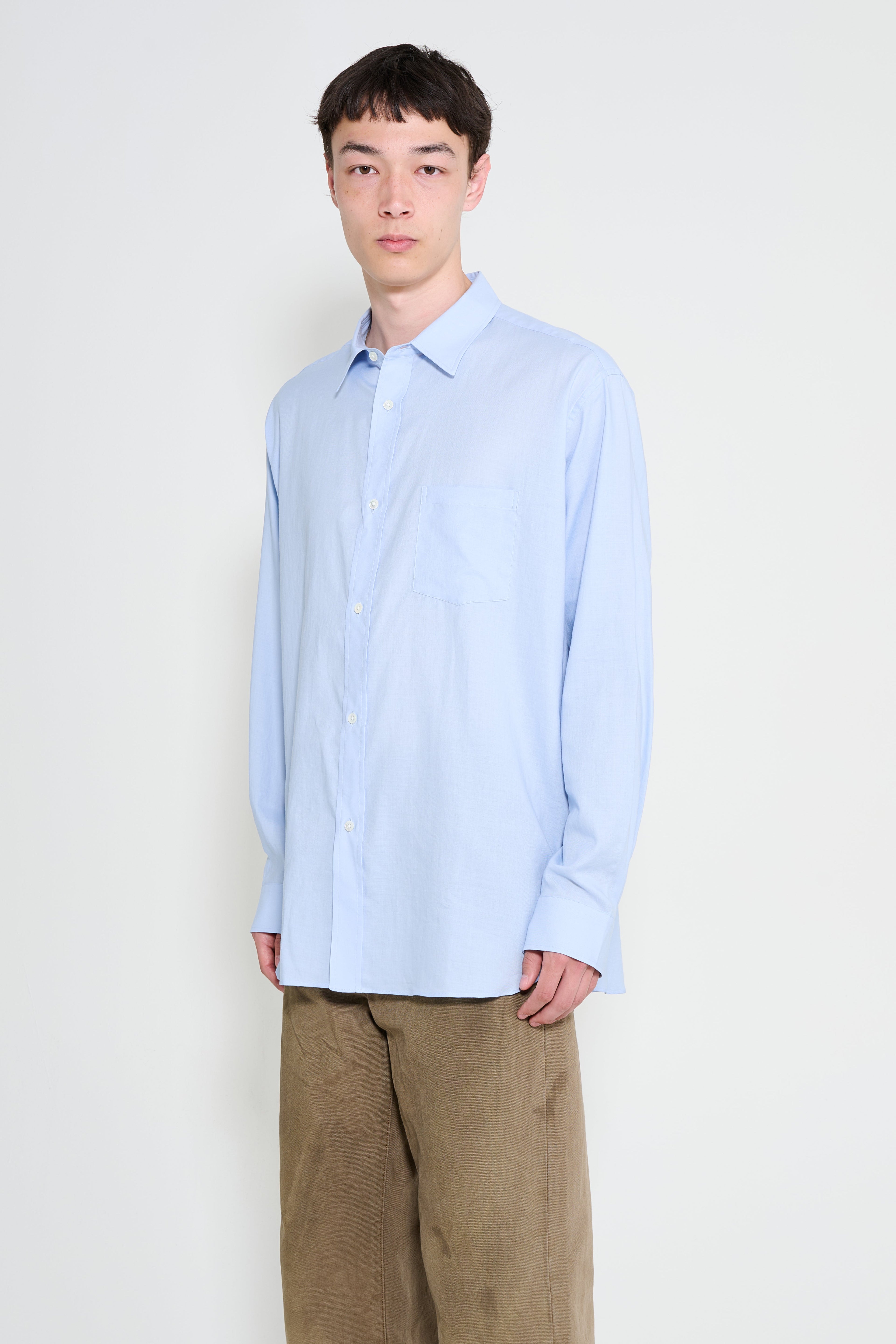ssstein Cotton Silk Oversized Placket Shirt Sax