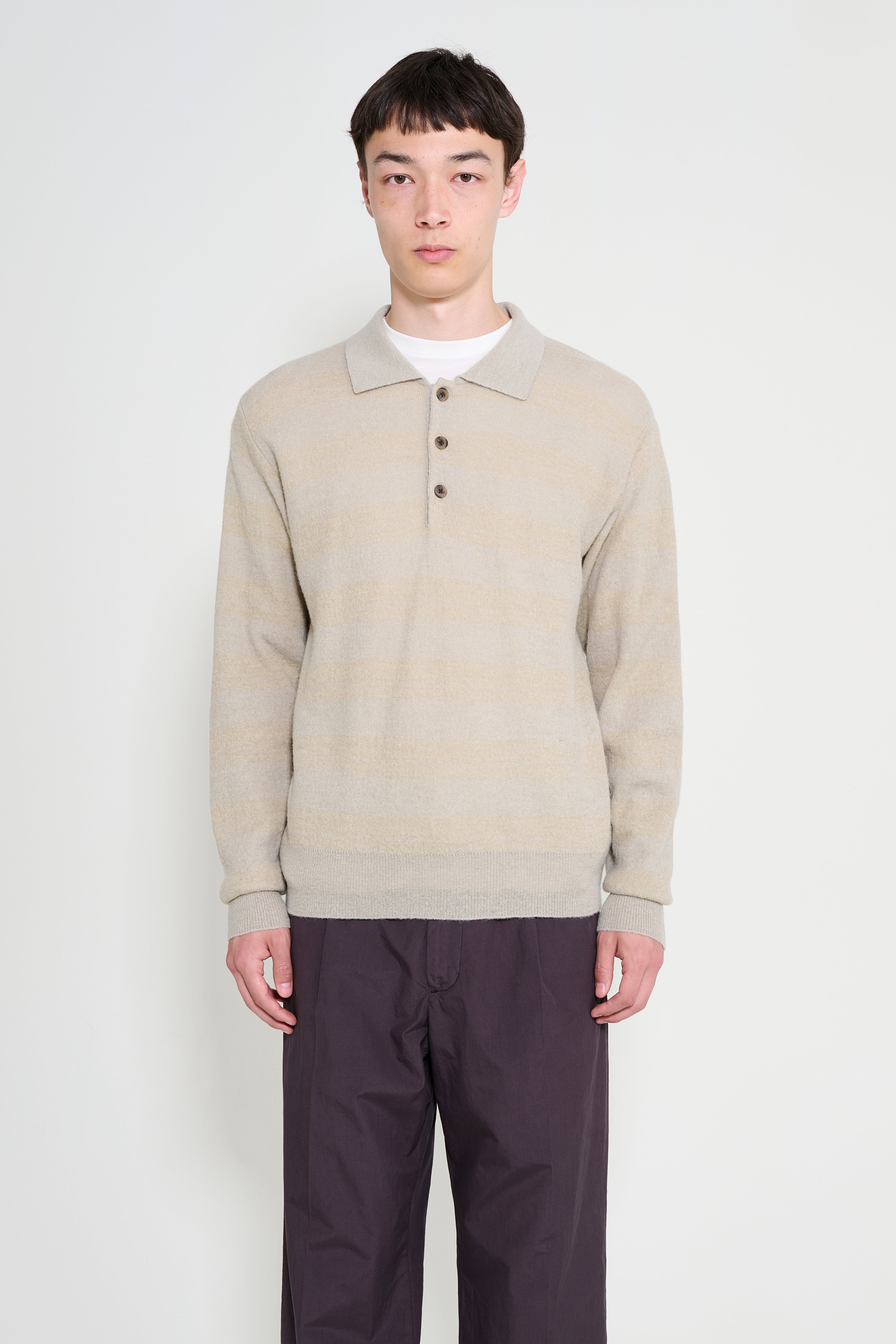 ssstein W/AL/NY Knit Stripe Polo LS Beige Greige Mix