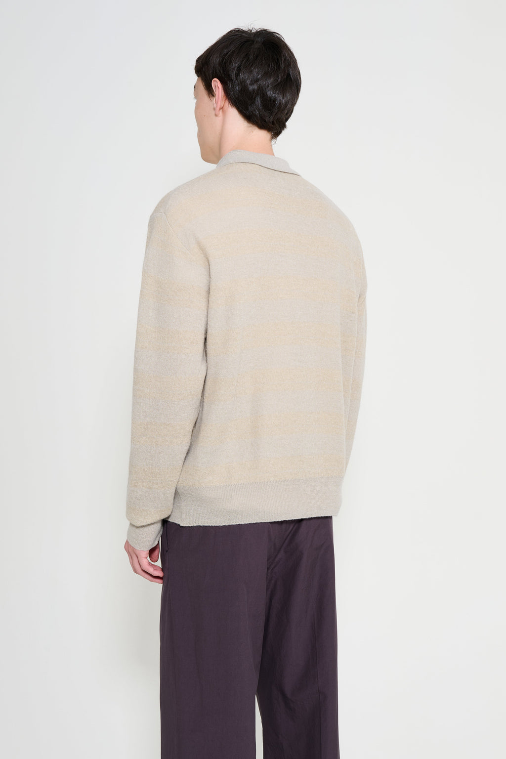 ssstein W/AL/NY Knit Stripe Polo LS Beige Greige Mix