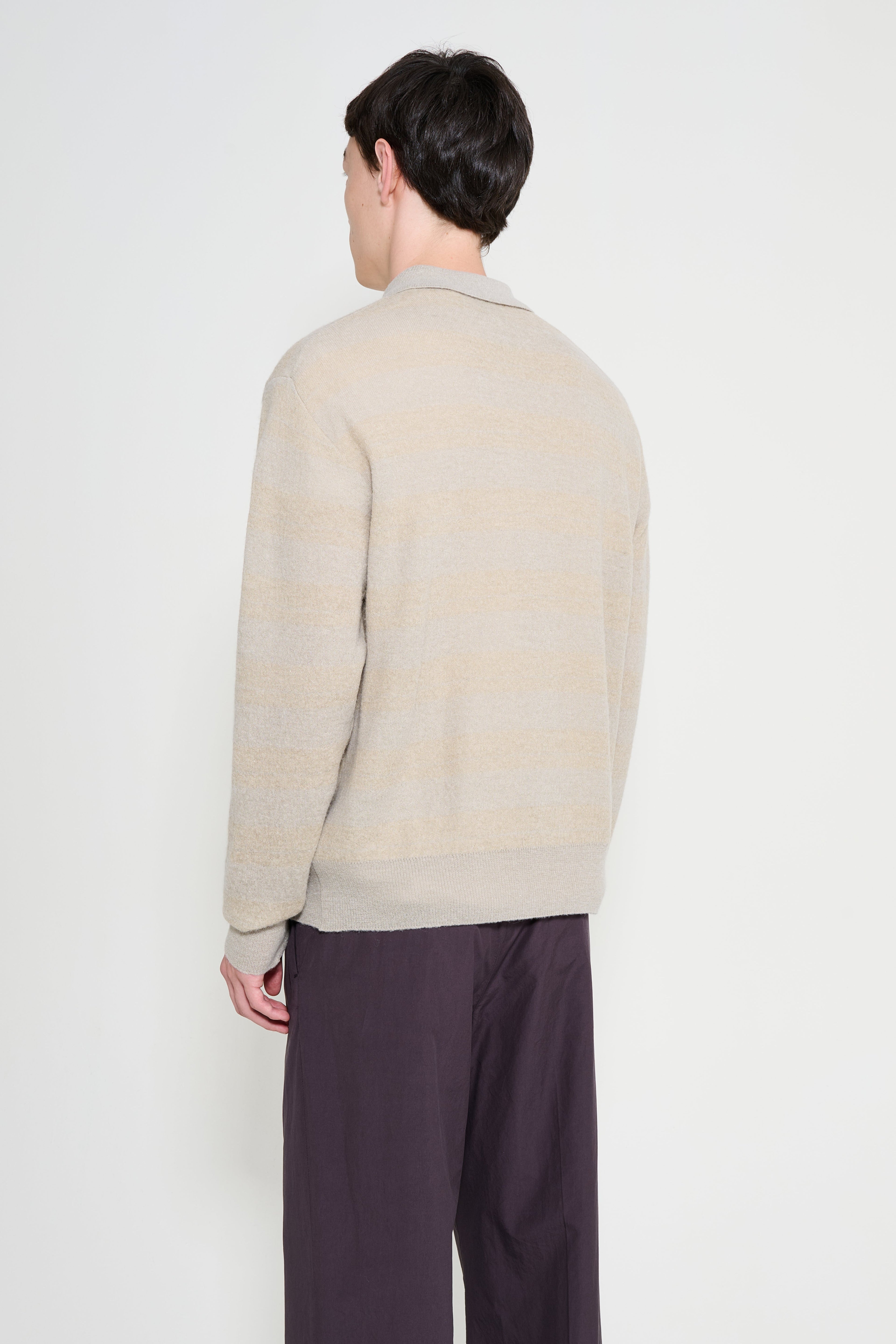 ssstein W/AL/NY Knit Stripe Polo LS Beige Greige Mix