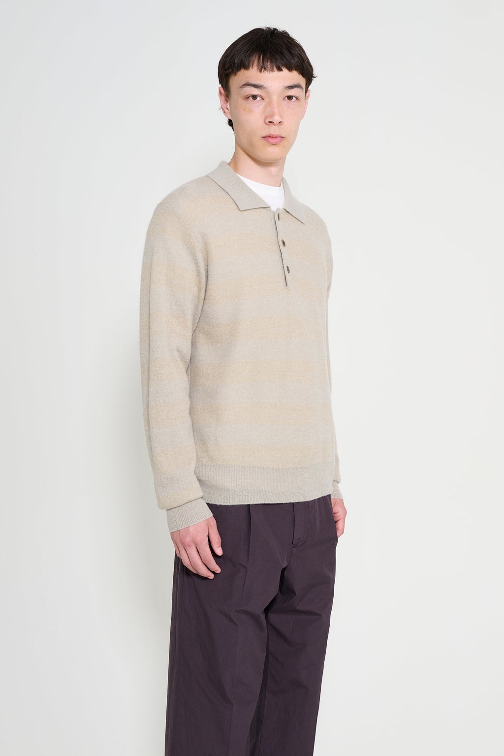 ssstein W/AL/NY Knit Stripe Polo LS Beige Greige Mix